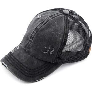 Exclusives Washed Distressed Cotton Denim Ponytail Hat